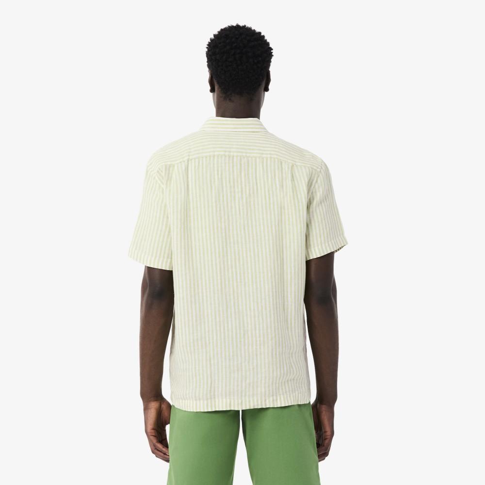 [lacoste] Men's Linen Stripe Short-Sleeve Shirt CH8061-56G374