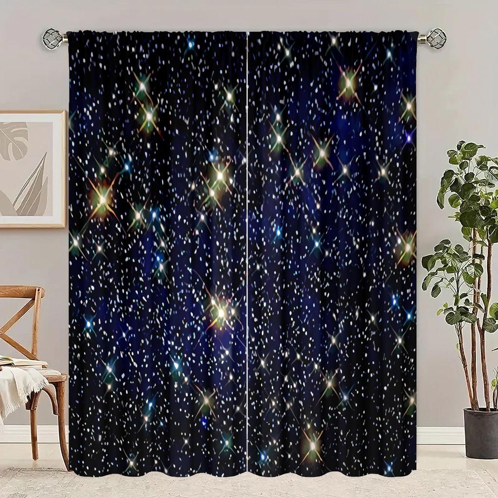2 Pieces - Starry Sky - Printed Curtain - Polyester Material - for Bedroom Living Room Study Anti-privacy Curtain