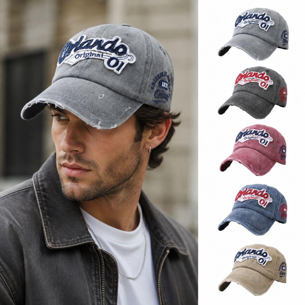 Distressed Finish Dad Hat Curved Brim Patch Distressed Hat Retro Frayed Brim Hat for Men Women