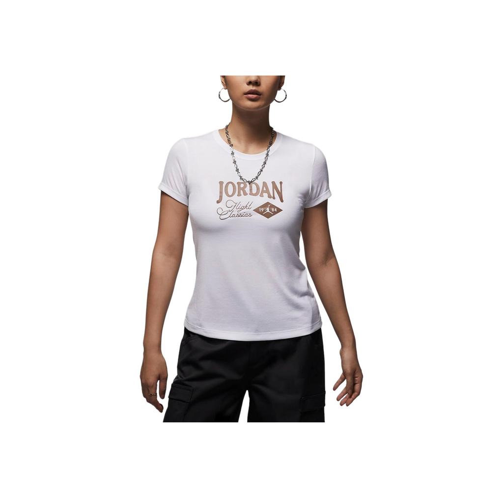 Jordan Slim Fit Printed Comfortable Short Sleeve T-Shirt Women Tops White FN5724-101