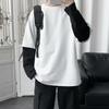 Мужская футболка из двух предметов с круглым вырезом и длинными рукавами, пуловер контрастного цвета, весенняя свободная лоскутная рубашка, уличная одежда