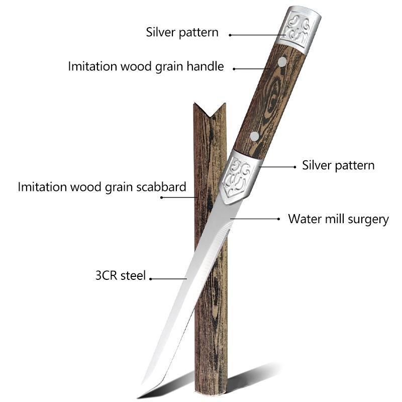 1 шт., портативный небольшой прямой нож для кемпинга и отдыха на природе, высокопрочный нож для фруктов из нержавеющей стали с рукояткой под имитацию дерева