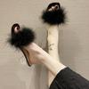 Aphixta Furry 4.5cm High Heel Slides Sweet Woman Shoes Colorful Fur Design Transportant Heel Slides Sandals Classic Dress Shoes