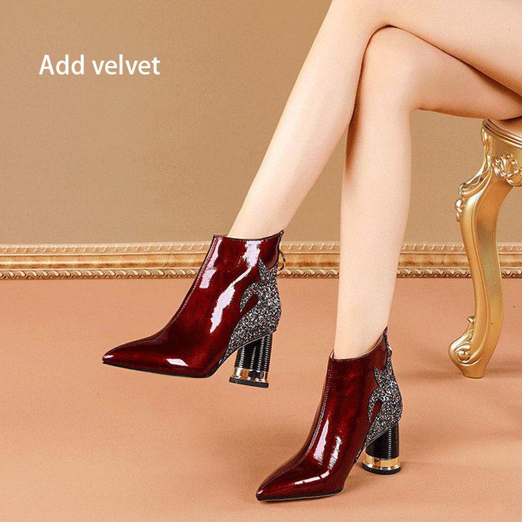 Роскошные женские красные короткие сапоги осень-зима модный тренд плюшевые туфли на высоком каблуке для вечеринок, свадеб повседневная обувь для путешествий и танцев