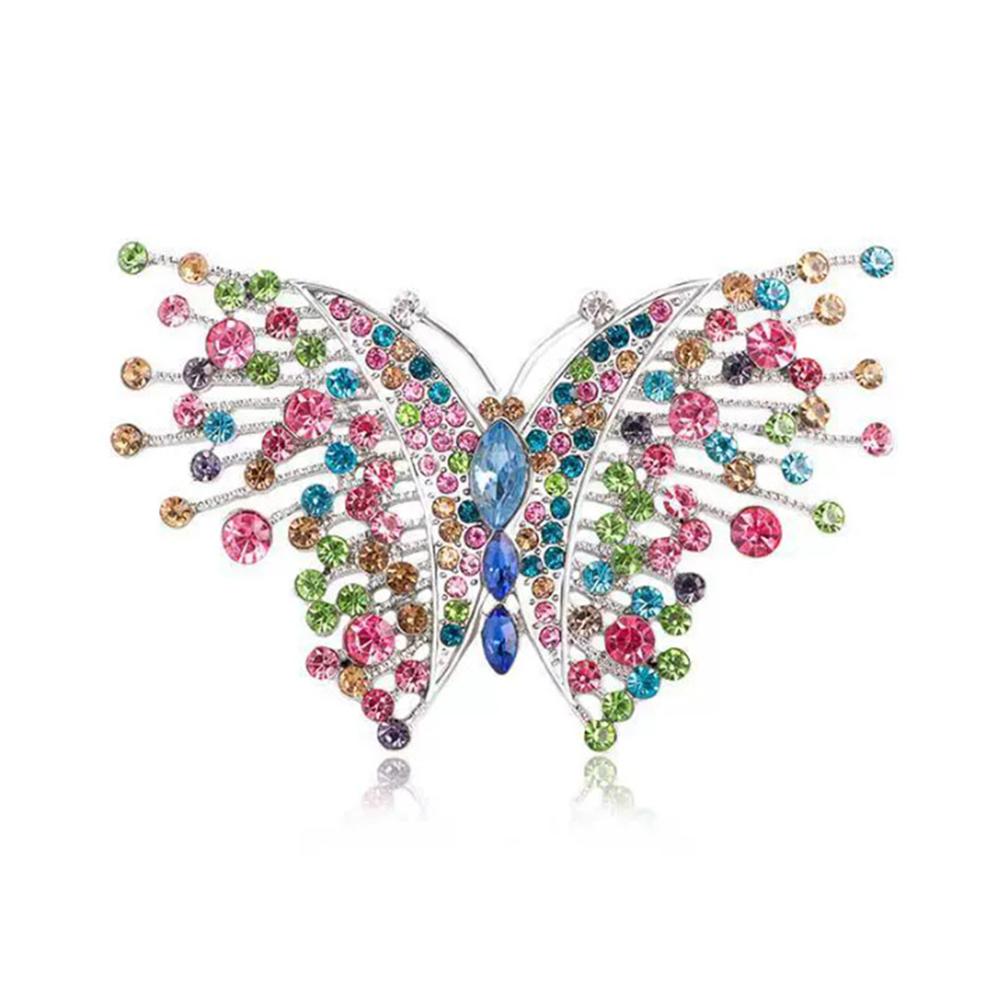 Fashionable butterfly colorful zircon brooch, anti-exposure pin for women, metal button to fix clothes, wedding party gift