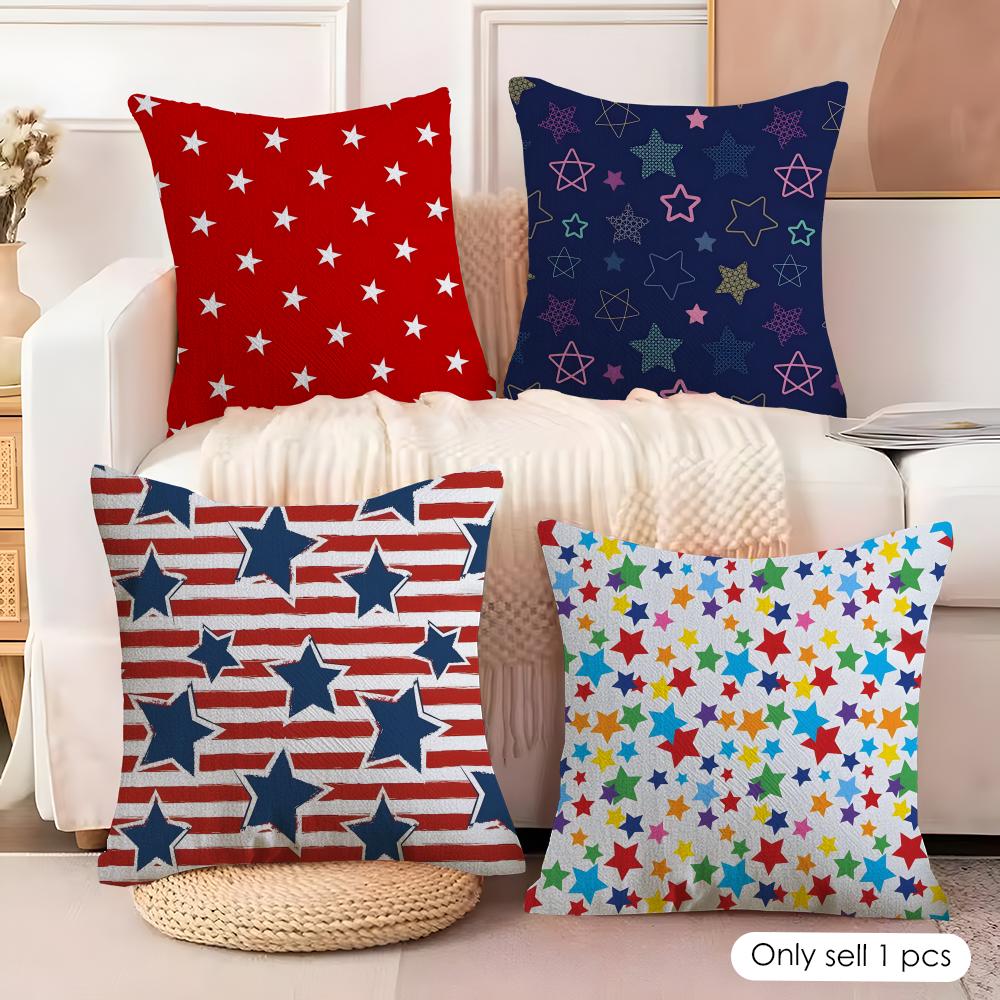 Classic Stars Cushion Cover Natural Linen Organic Fabric DoubleSided Printing Sofa Home Decor Gift Pillow Cover