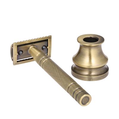 Металлическая бритва с двойным лезвием, безопасная бритва с подставкой, ручной набор инструментов для удаления бороды и усов