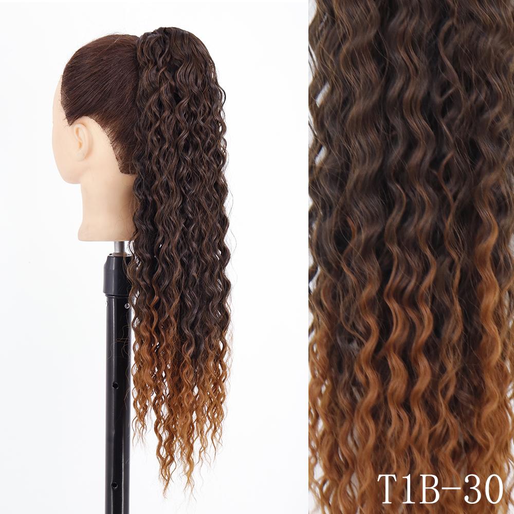 XINRAN Long Curly Clip In Ponytail Hair Extensions Natural Synthetic Blonde Drawstring Pony Tail Hairpieces for Afro Women