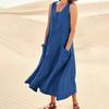 Women's Fashion Casual Solid Colour Sleeveless Cotton Linen Pocket Dress