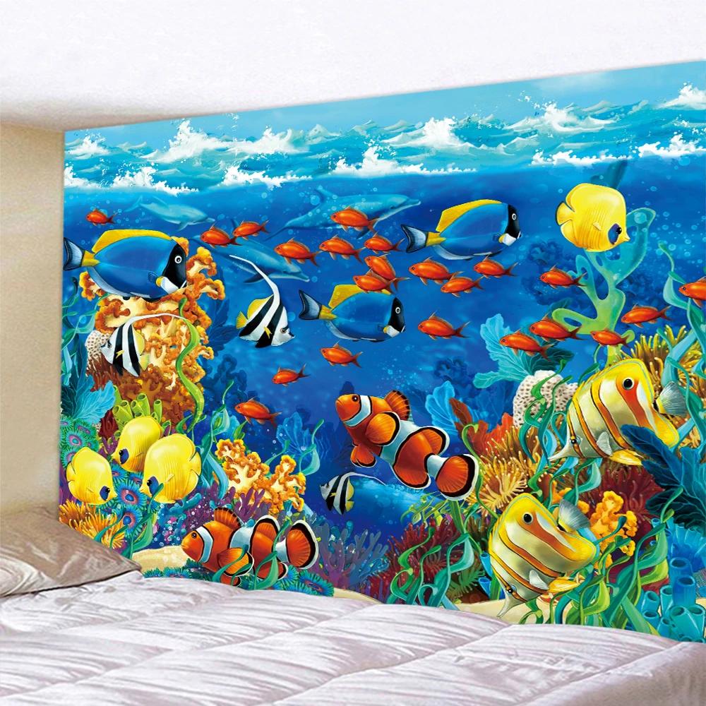 Underwater World Home Decoration Tapestry Scene Bedroom Wall Yoga Mat Background Cloth