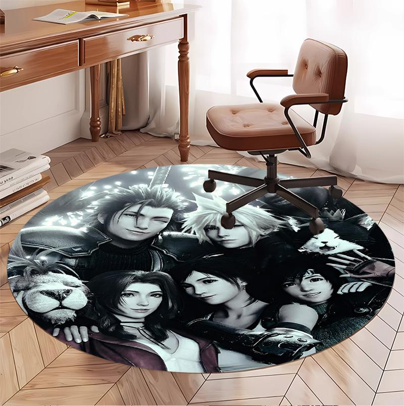 Final Fantasy Pattern Round Rug, Indoor/Outdoor Mat, for Picnic, Gameroom, Bedroom, Office, Living Room, Home Decor Carpet, Birthday Gift