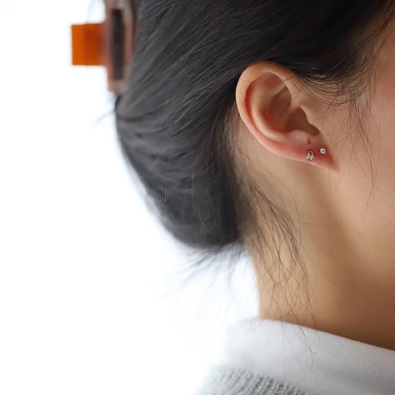 925 Sterling Silver Plated 14K Gold Double Arc Zircon Mini Earrings for Women Small Exquisite Everyday Jewelry