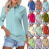 Women's Fashion Casual Lapel Short 3/4 Sleeve Solid Color Shirt Women's Button Up Tops