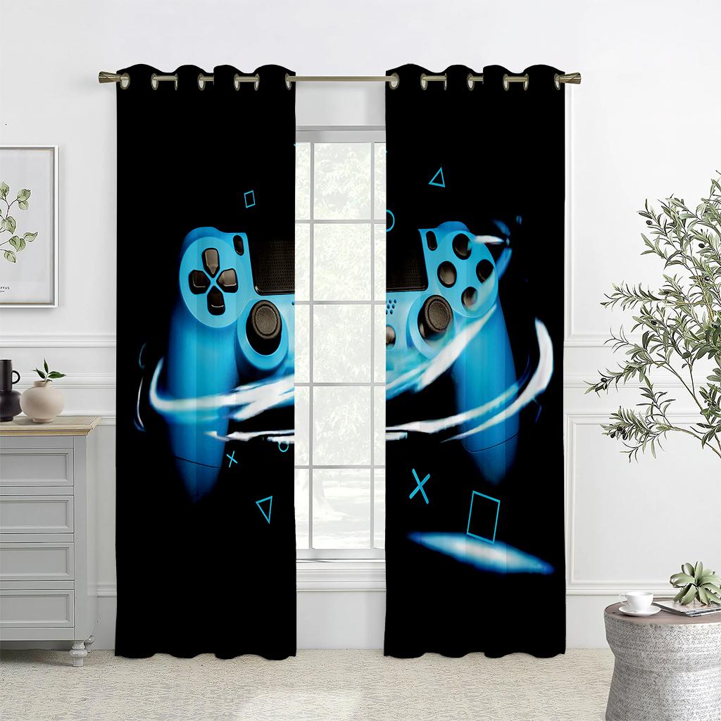 3D Cartoon Game Handle Curtains, Cool Electronic Controller Curtains, 2 Panels, Kids Room, Bedroom, Living Room, Balcony Decor