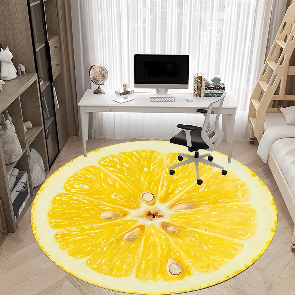 1pc Lemon Slice Chair Carpet for Office, Indoor Non Slip Washable Polyester Fiber Carpet,