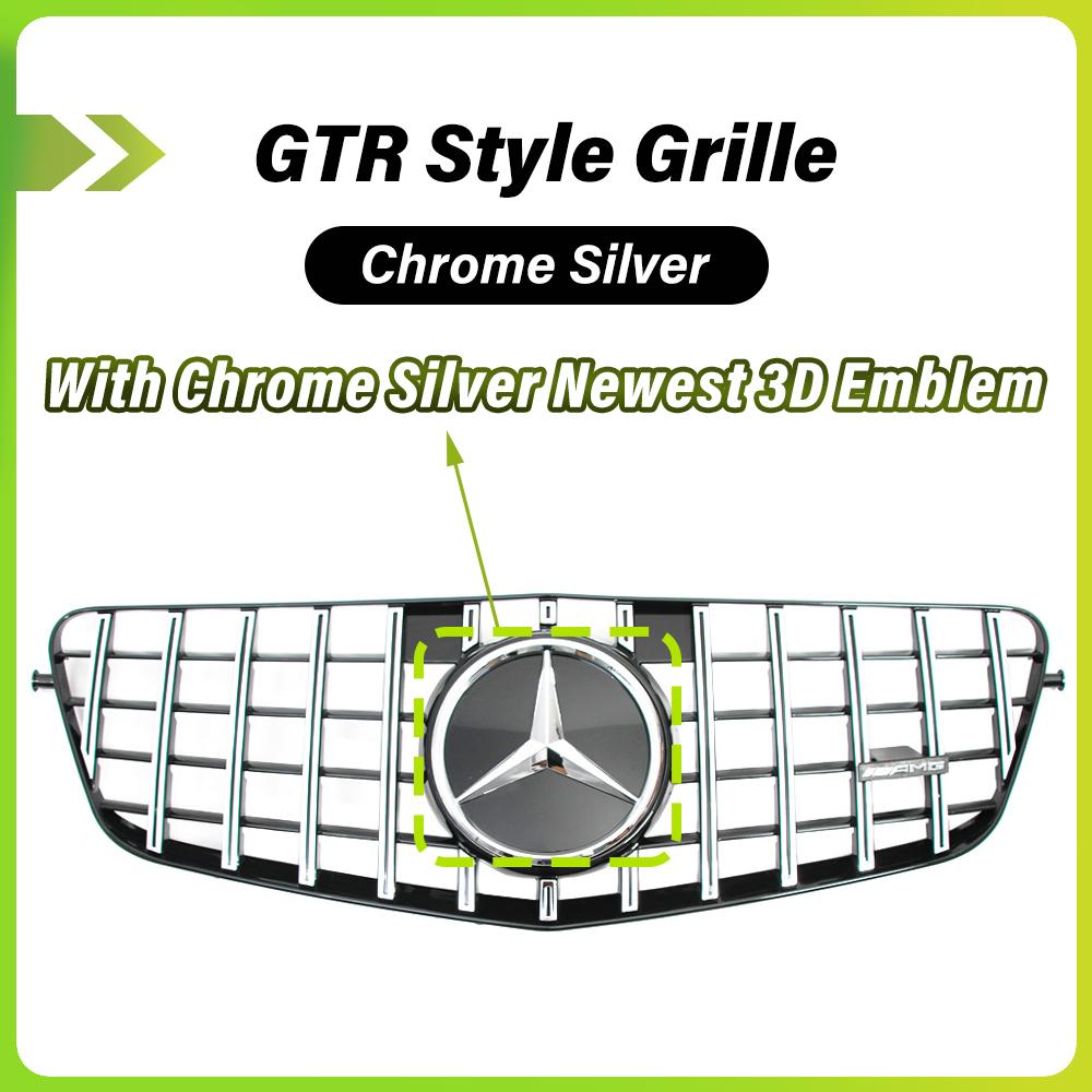 FCM5 Chrome Silver GTR Style Racing Grille With 3D ABS Logo Star Emblem Badge For Mercedes Benz E-Class W212 2009-13 Car Accessories