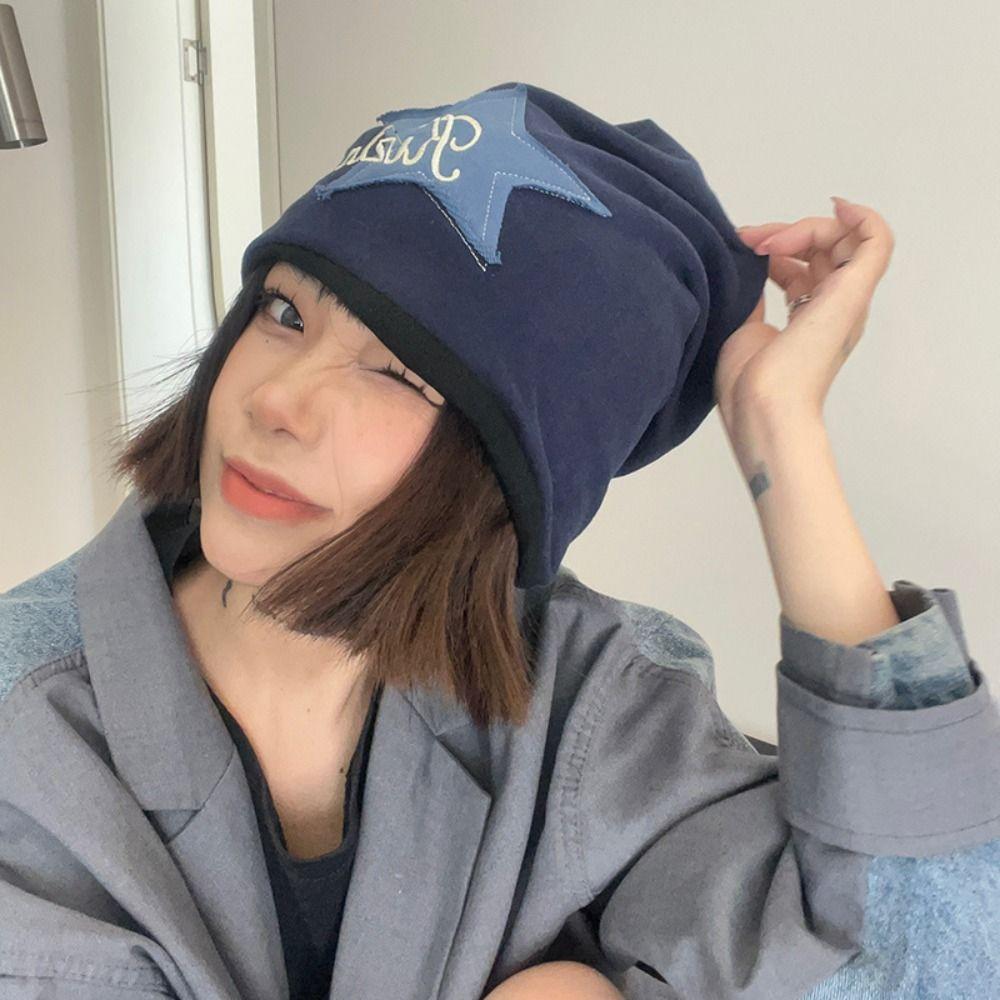 Autumn and Winter Solid Color Ear Protection Beanie Hat Women Warm Cap Letter Hat Korean Style Caps