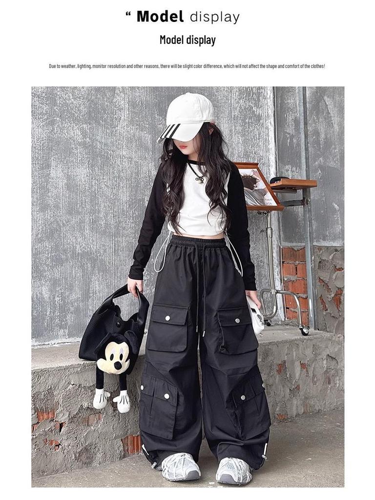 Новые брюки карго с широкими штанинами для девочек 2025 года: Стильная осенняя уличная одежда для подростков