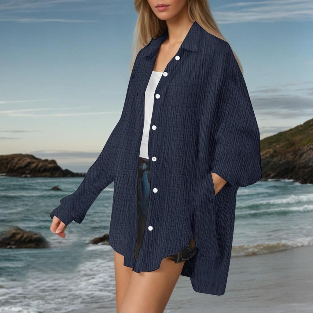 Женская мода повседневная рубашка с длинным рукавом, двухслойная, с отворотами, на пуговицах