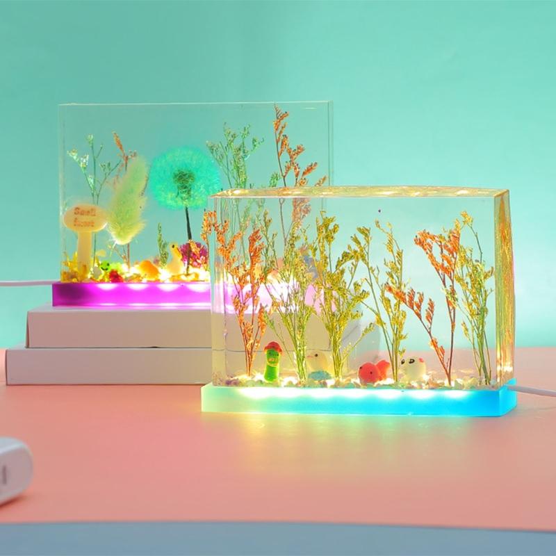 Прямоугольная форма из силикона для эпоксидной смолы, включающая USB-провод для DIY настольной светодиодной лампы, настольные украшения, формы для литья эпоксидной смолы