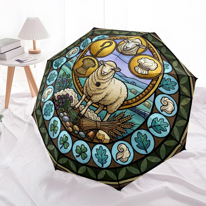 Sheep Harvest Symbols pattern umbrella, portable and foldable design, 8 ribs, a casual accessory for Halloween, Christmas, and birthday gifts.