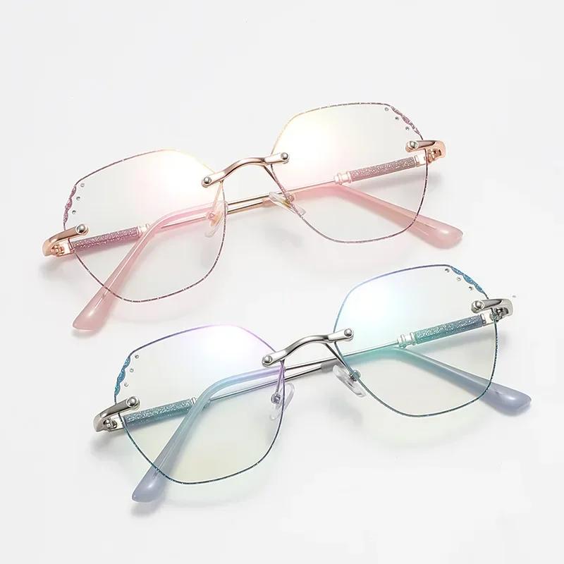 Блестящие безободковые фотохромные очки для миопии для женщин, большие, блокирующие синий свет, компьютерные очки, солнцезащитные очки с УФ-защитой