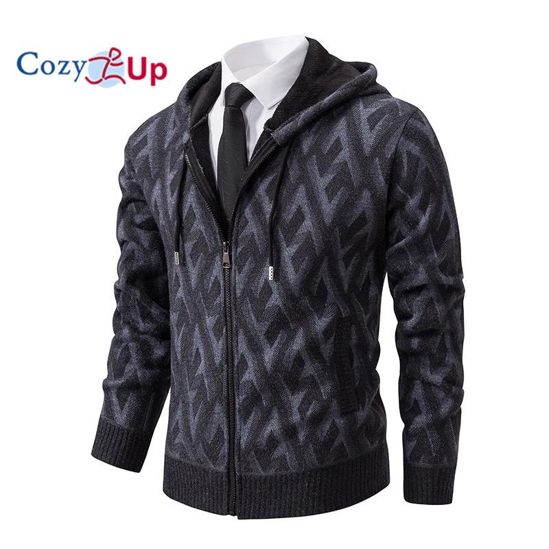 Cozy Up Мужской свитер с капюшоном, тонкий жаккардовый толстый жакет