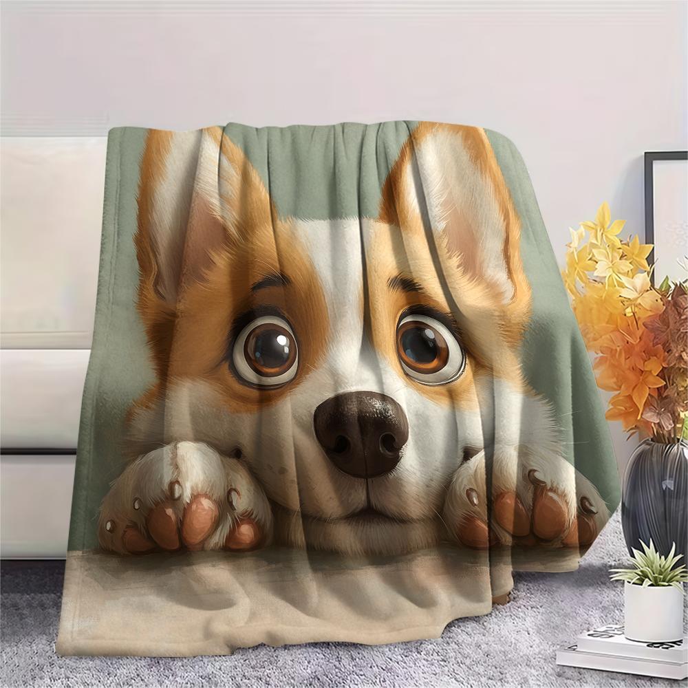 Cute Corgi,pattern Flannel Blanket, High quality Comfortable for All Seasons, Home Decor, Warmth and Comfort, Perfect for Gifts.