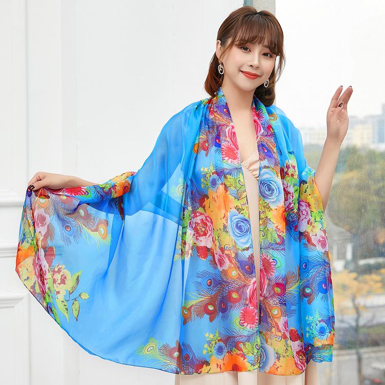 Women's Chiffon Scarf - Lightweight, Printed Sun Protection for Spring, Summer, Fall - Versatile Beach Shawl