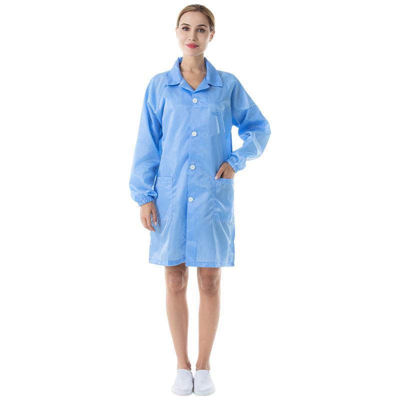 Anti-Static Blue & White Striped Lab Coat - Dust-Free, Dustproof Protective Workwear