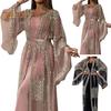 2 Pcs/Set Women Evening Dress Big Swing Shiny Bronzed Cardigan Slip Dress Set See-through Mesh Long Sleeve Coat Cocktail Events Special Occasions