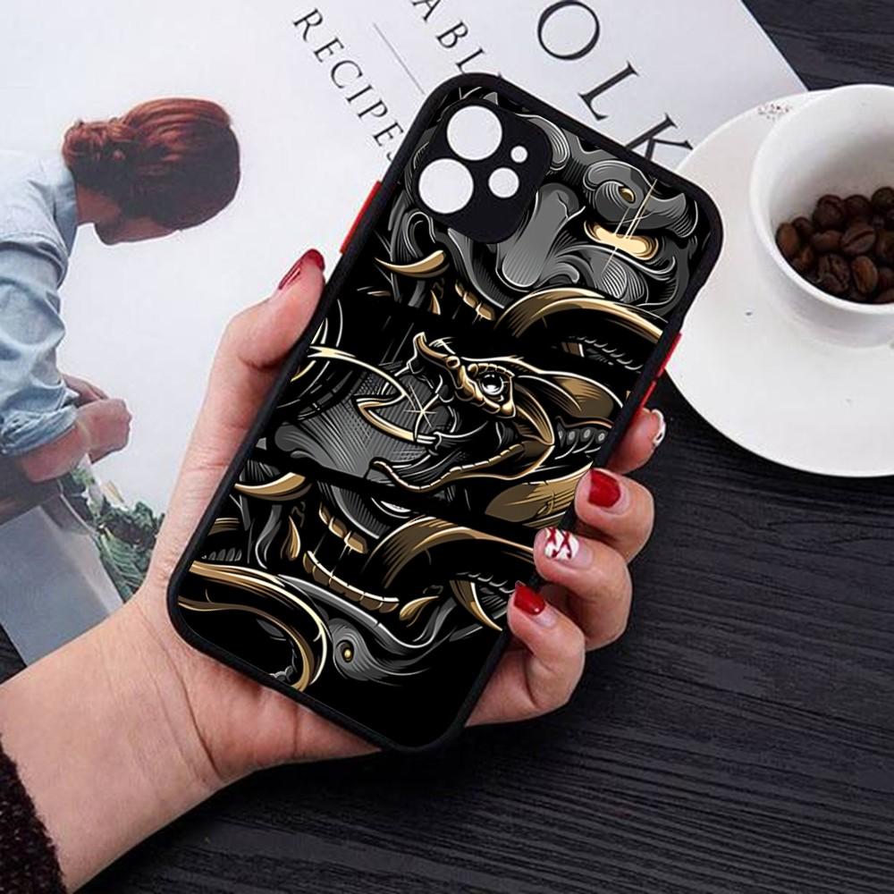 Samurai Oni Mask Phone Case For IPhone 18 14 11 12 13 Mini Pro Max 8 7 Plus X XR XS MAX Translucent Matte Cover