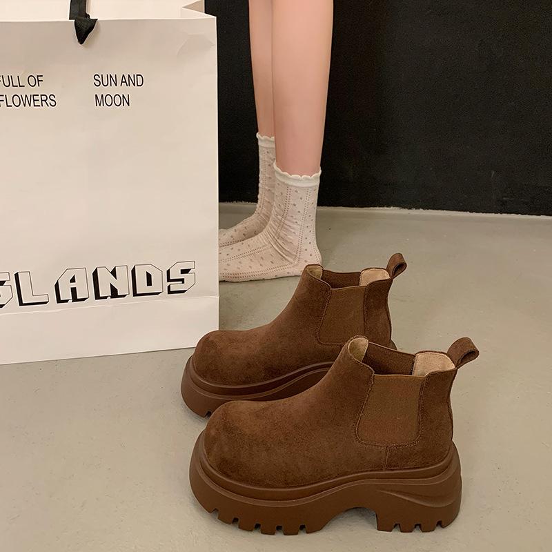 Thick-soled heightening and velvet warm high-top cotton shoes women's new versatile elastic short boots in autumn and winter