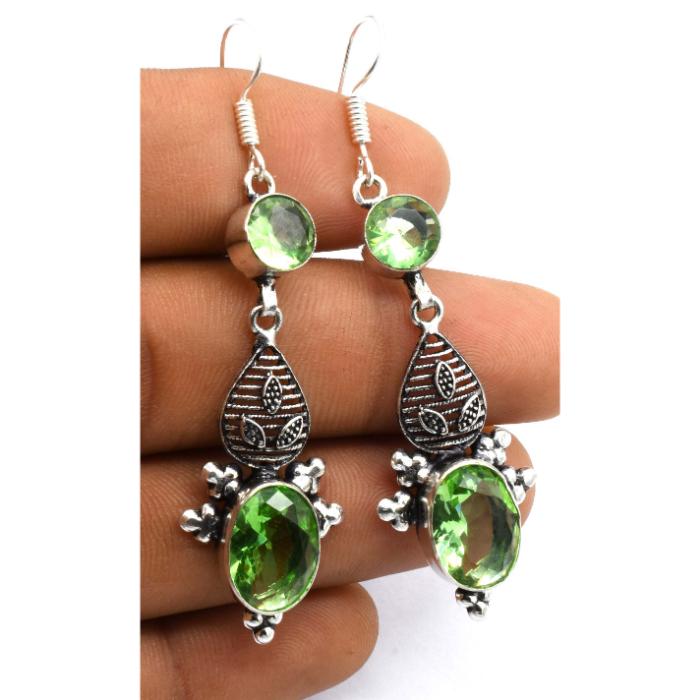 Peridot Gemstone Ethnic Handmade Drop Dengle Earring Jewelry ER 391