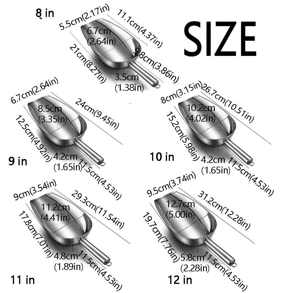 8/9/10/11/12in Stainless Steel Ice Shovel Heavy Duty Beans Shovel Dry Goods Shovel  Kitchen Utensil