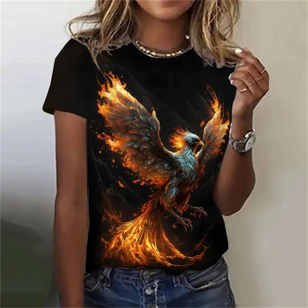 Новые футболки серии Phoenix с 3D-принтом, женская мода, футболка с коротким рукавом и круглым вырезом, Y2k Harajuku, свободные футболки, топы, женская одежда
