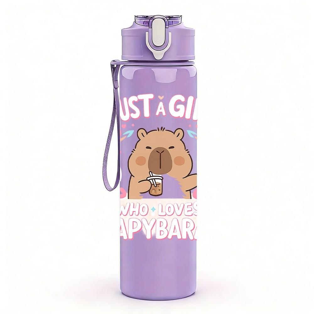 1PC Just A Girl Who Loves Her Mama Heart Print 750ml Color Plastic Sports Water Bottle Leakproof Flip Straw Lid Suitable for Sports Office Home Use