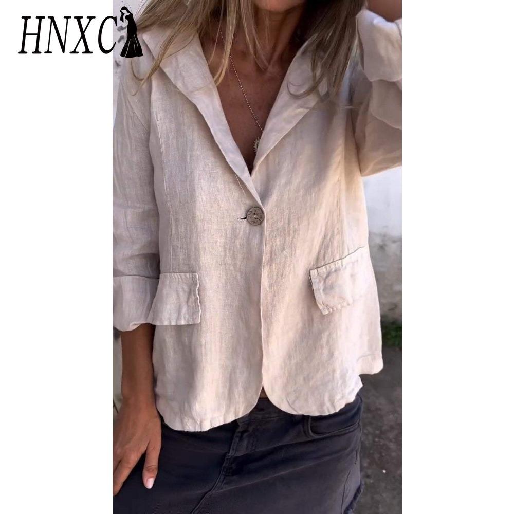 HNXC Женские винтажные повседневные куртки и пальто с принтом в клетку, с длинным рукавом, с воротником поло, на осень-зиму