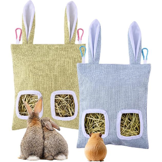 2 Pack Rabbit Guinea Pig Hay Feeder, Cute Bunny Hay Bag, Hanging Hay Holder for Guinea Pig Cage, Hay Feeder for Rabbits Chinchillas Hamsters Small