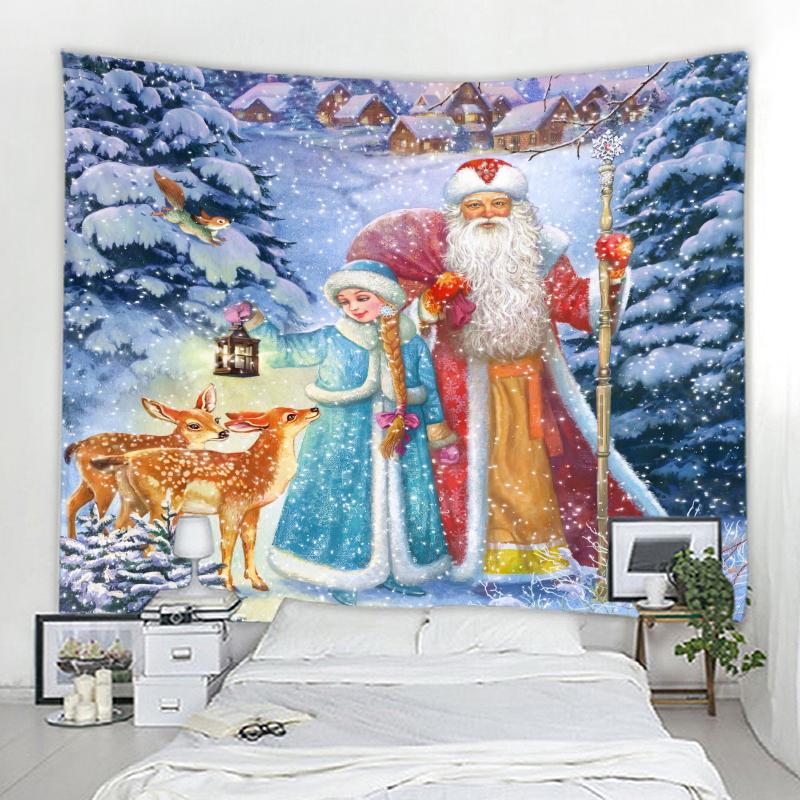 Christmas Decorative Tapestry Red Santa Claus Christmas Tree Fireplace Art Wall Hanging Home Holiday Wall Blanket Tapestries