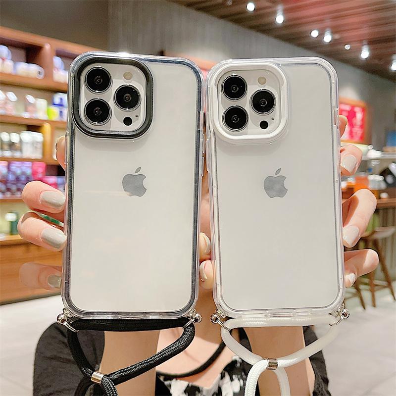 Гибридный прозрачный акриловый противоударный чехол 3 в 1 для iPhone 13 12 11 Pro Max X XR XS 8 7 Plus, ожерелье через плечо, ремешок, чехол для телефона, чехол