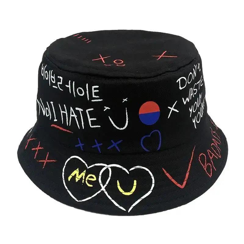 Fashion Black Unisex Harajuku Bucket Hat Fishing Outdoor Hip Hop Cap Men's Summer for Fisherman Hat Wome Hats