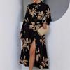 Women's French Print Dress V-neck Long Sleeve Waist Dress