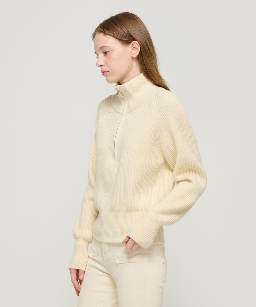 ROIDESROIS Raglan Half-Zip Collar Ribbed Knit (Cream)
