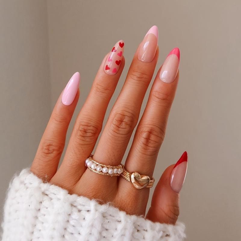 24 pieces of almond French boutique wearing nail simple love high-end nail art