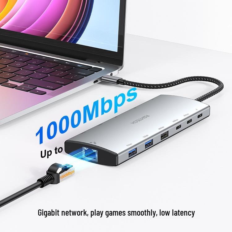 12-в-1 док-станция Type-C с двойным HDMI, DP, концентратором 3.0 и Ethernet RJ45 для тройного дисплея
