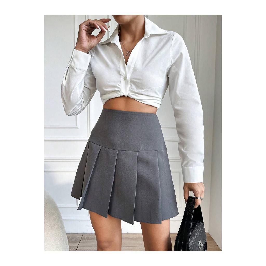 Black Women's Pleated Woven Mini Skirt Et0002