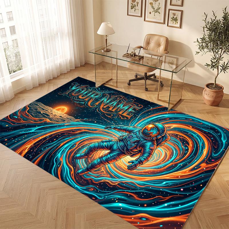 Astronaut Space Theme Soft Crystal Velvet Rug Custom Name & Text Print Non Slip Floor Rug for Bedroom Living Room