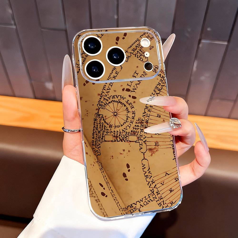 Чехол для телефона 'Карта Мародеров' для iPhone 7,17,16,15,14,13,12,11 Pro,Max,Plus,XR,Mini,E, Прозрачный, Полное покрытие, Мягкий чехол