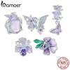 BAMOER 925 Sterling Silver Blue-Purple Flower Butterfly Charm Beads Fits Bracelets and Necklace Original DIY Jewelry Gift